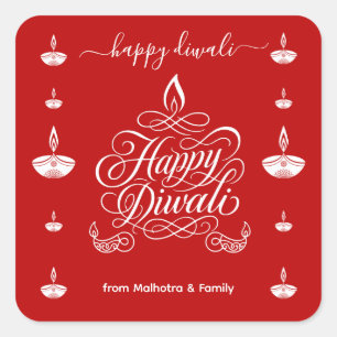 Elegant Happy Diwali Greeting with Calligraphy Square Sticker