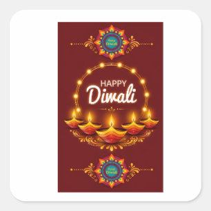 Elegant Happy Diwali Mandala Greeting Design Square Sticker
