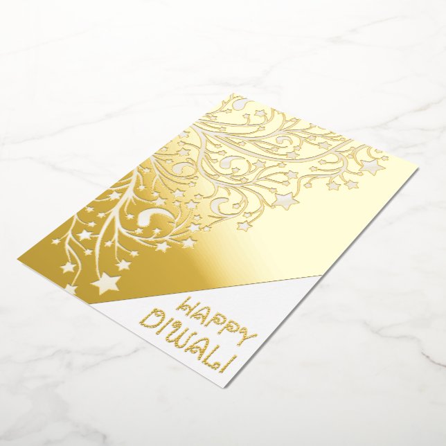 Elegant Happy Diwali Stars Gold Foil Shiny Card (Rotated)
