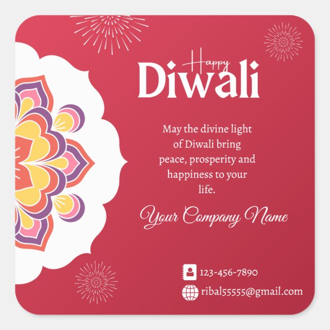 Elegant Happy Diwali Template Square Sticker (Front)