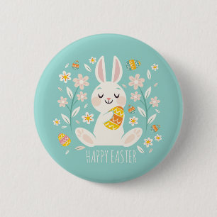Elegant Happy Easter Bunny   Pin Button