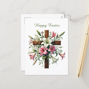 Elegant Happy Easter Cross Holiday Postcard
