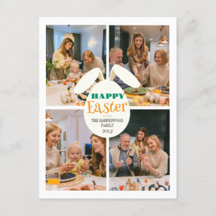 Elegant happy Easter Ears Eggs Family 4 photo Holiday Postcard