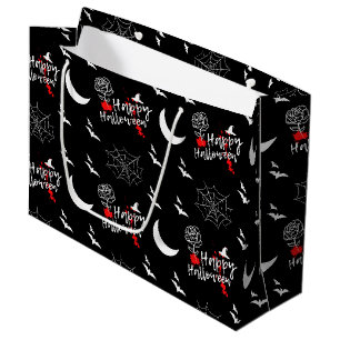 Elegant Happy Halloween Rose & Bats Large Gift Bag