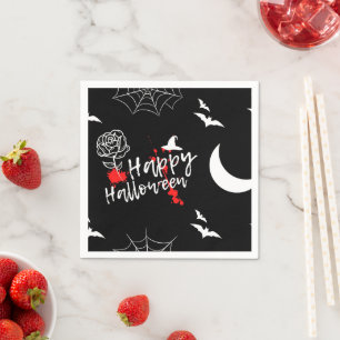 Elegant Happy Halloween Rose & Bats Napkin