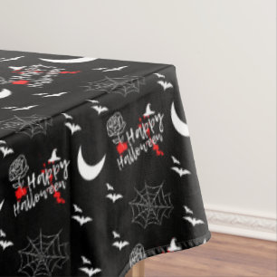 Elegant Happy Halloween Rose & Bats Tablecloth