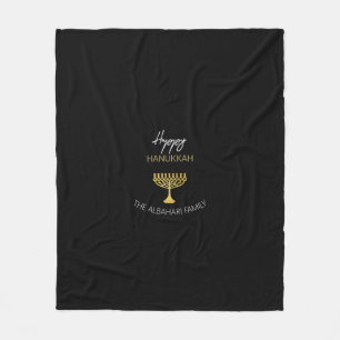 Elegant Happy Hanukkah Golden Menorah Monogram Fleece Blanket