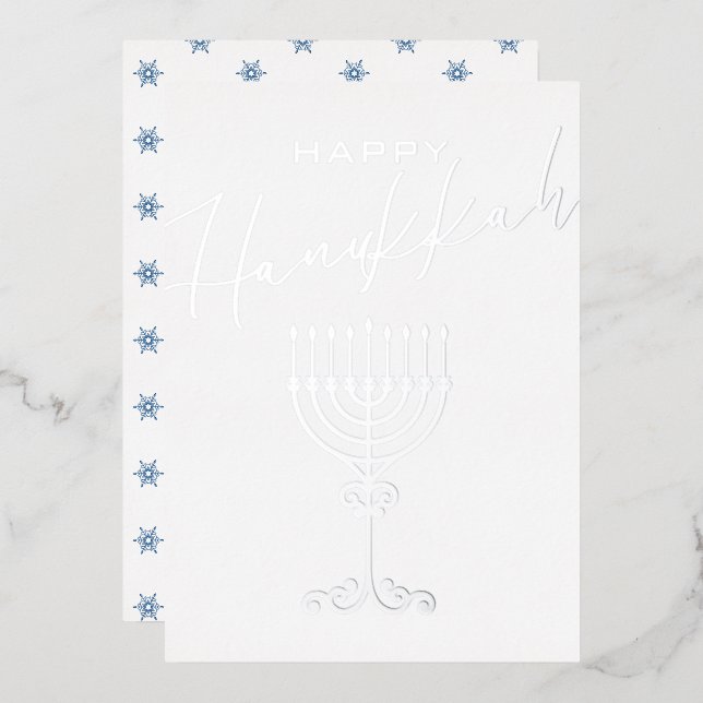 Elegant Happy Hanukkah Menorah Silver (Front/Back)