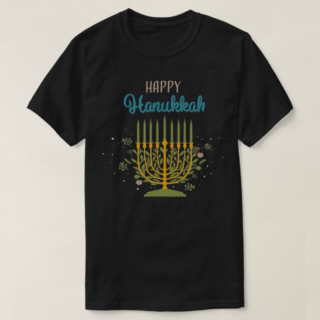 Elegant, Happy Hanukkah, Menorah  T-Shirt (Design Front)