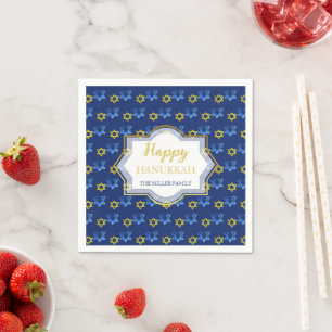 Elegant Happy Hanukkah Watercolor Stars Of David Napkin