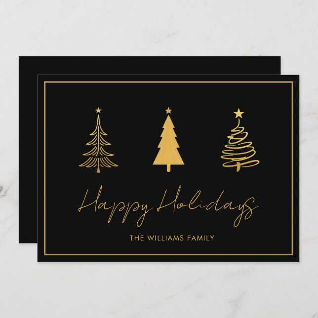 Elegant Happy Holidays Black Card (Front/Back)