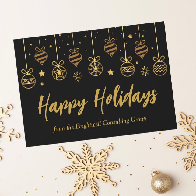 Elegant Happy Holidays Black Gold Custom Business Holiday Card (Creator Uploaded)