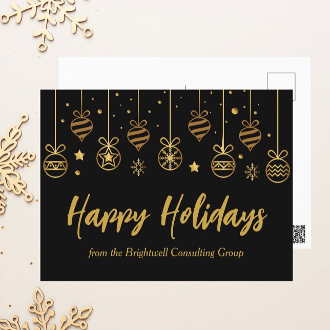 Elegant Happy Holidays Black Gold Custom Business Postcard (Creator Uploaded)