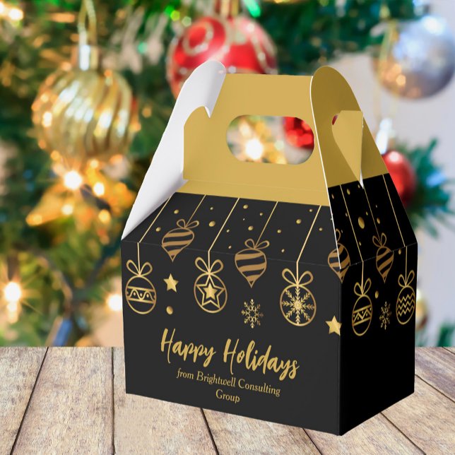 Elegant Happy Holidays Black Gold Custom Corporate Favour Box (Creator Uploaded)
