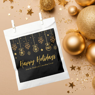 Elegant Happy Holidays Black Gold Custom Party Favour Bags