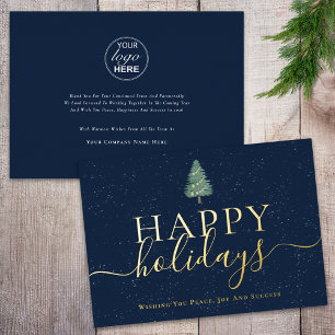 Elegant Happy Holidays Business Logo Blue & Gold