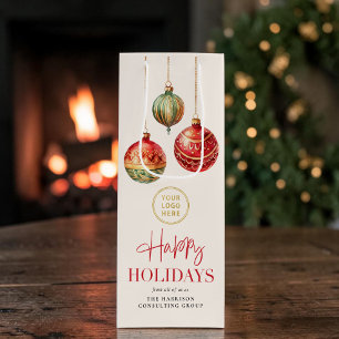 Elegant Happy Holidays Business Logo Christmas Wine Gift Bag