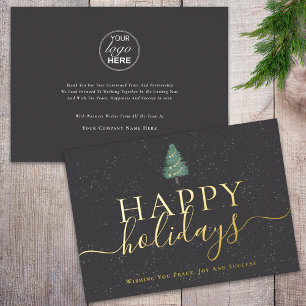 Elegant Happy Holidays Business Logo Grey & Gold
