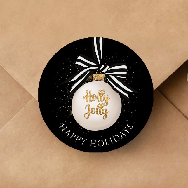 Elegant Happy Holidays Christmas Bauble Classic Round Sticker (Elegant Happy Holidays Christmas Bauble Classic Round Sticker)