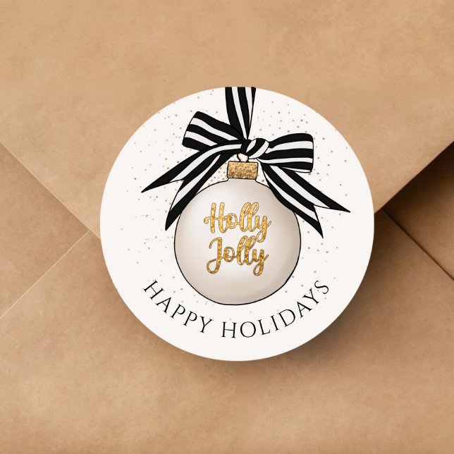 Elegant Happy Holidays Christmas Bauble Classic Round Sticker (Elegant Happy Holidays Christmas Bauble Classic Round Sticker)