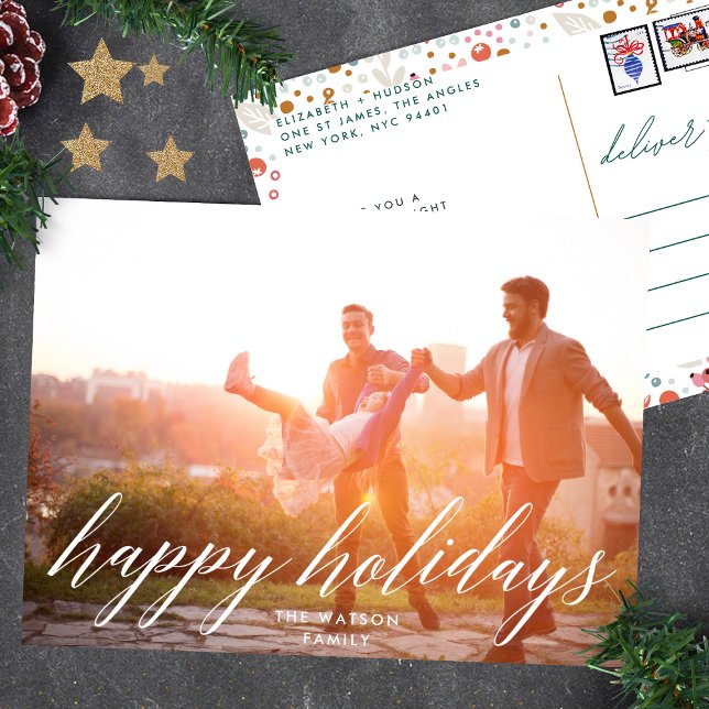 Elegant Happy Holidays Christmas Photo Holiday Postcard (Creator Uploaded)