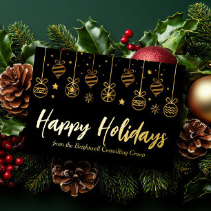Elegant Happy Holidays Custom Business Black Gold
