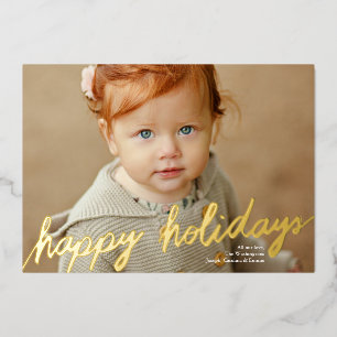 Elegant Happy Holidays Foil Holiday Photo Card