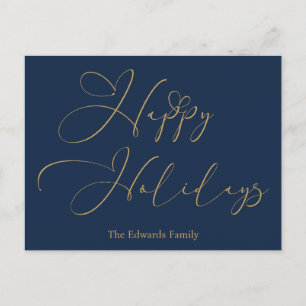 Elegant Happy Holidays Gold Calligraphy Heart Holiday Postcard