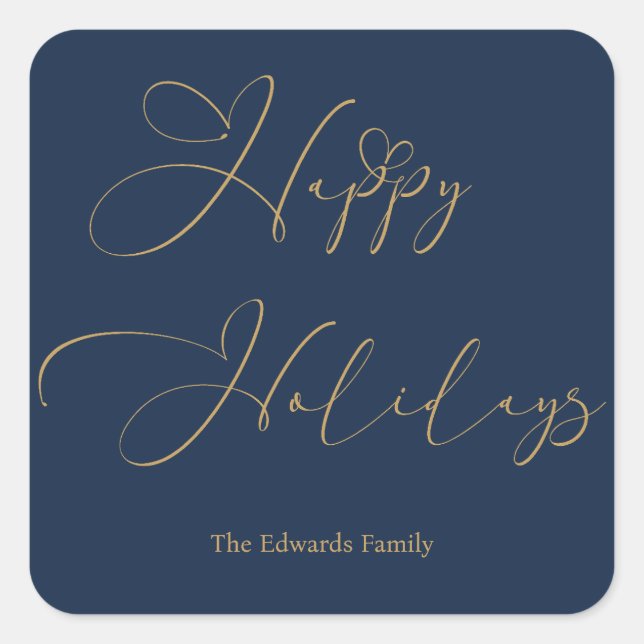 Elegant Happy Holidays Gold Calligraphy Heart  Square Sticker (Front)