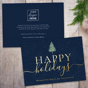 Elegant Happy Holidays Logo Business Blue & Gold