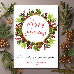 Elegant Happy Holidays Peace and Joy Holiday Card