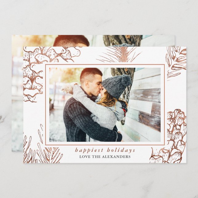 Elegant Happy Holidays Rustic Pattern Photo Holiday Card (Front/Back)
