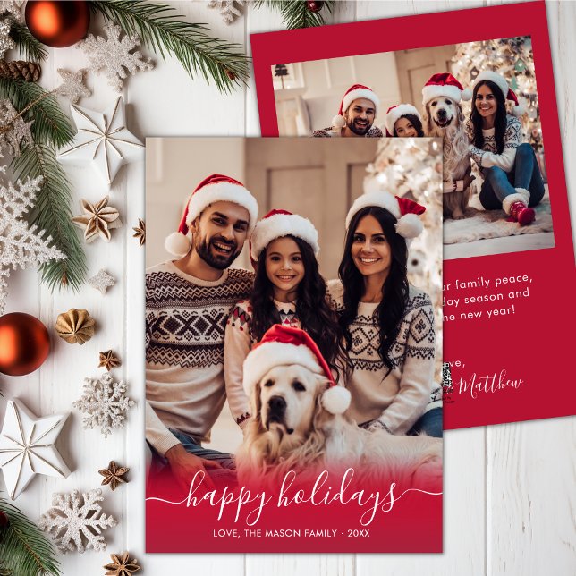 Elegant Happy Holidays Script 2 Photo Christmas  Holiday Card (Creator Uploaded)