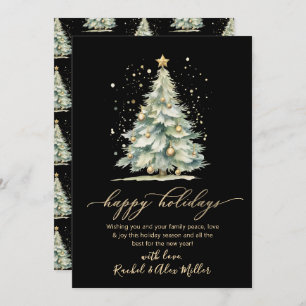 Elegant Happy Holidays Script Tree Non Photo Black Holiday Card