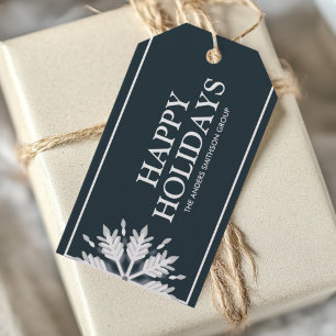 Elegant Happy Holidays Snowflake Business Blue Gift Tags