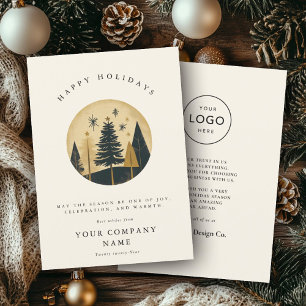 Elegant Happy Holidays Warm Pine Forest Business Holiday Card