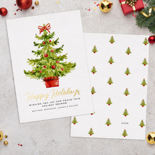 Elegant Happy Holidays Watercolor Tree Gold Script