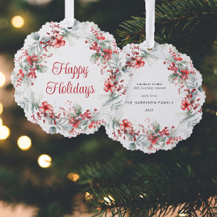 Elegant Happy Holidays Wreath Watercolor Christmas Tree Decoration Card