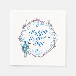 Elegant Happy Mother's Day Blue Wreath Napkin