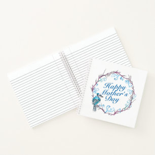 Elegant Happy Mother's Day Blue Wreath Notebook