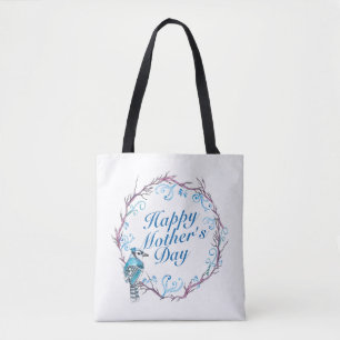 Elegant Happy Mother's Day Blue Wreath Tote Bag