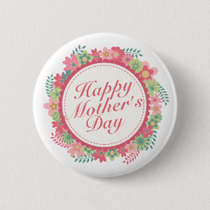 Elegant Happy Mother's Day Floral Frame Button