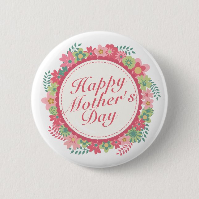 Elegant Happy Mother's Day Floral Frame Button (Front)