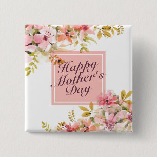 Elegant Happy Mother's Day Floral Frame Button