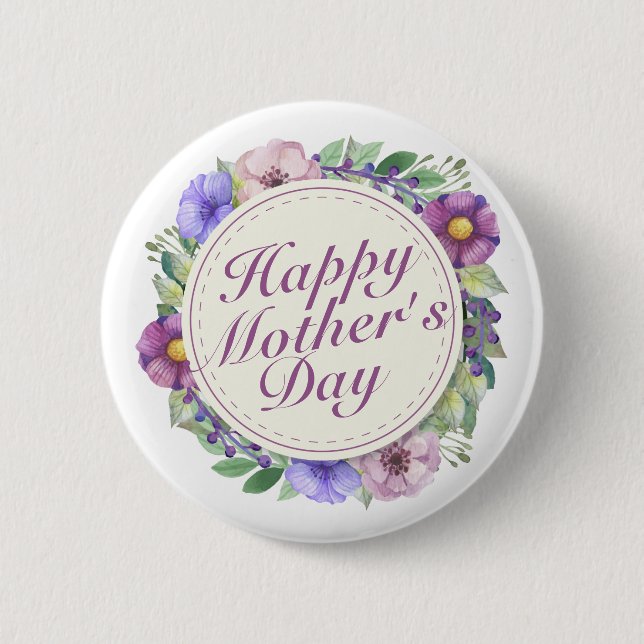 Elegant Happy Mother's Day Floral Frame Button (Front)