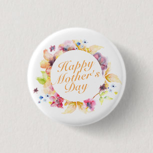 Elegant Happy Mother's Day Floral Frame Button