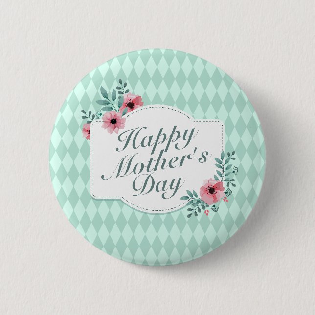 Elegant Happy Mother's Day Floral Frame Button (Front)