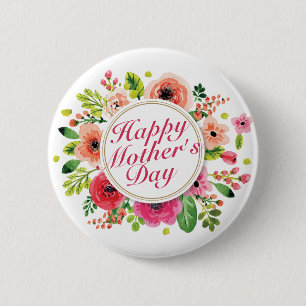 Elegant Happy Mother's Day Floral Frame Button