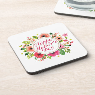Elegant Happy Mother's Day Floral Frame Coaster