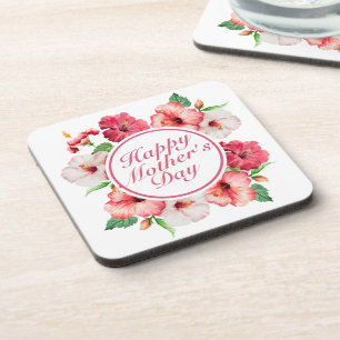 Elegant Happy Mother's Day Floral Frame Coaster